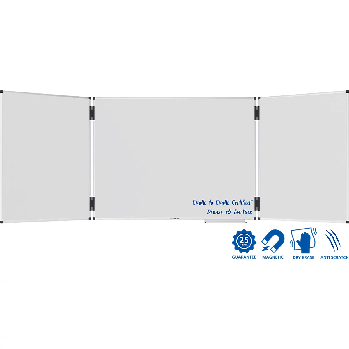 Klapptafel Legamaster UNITE PLUS, magnetisch, 5 Schreibflächen, B 1200/2400 x T 13,4 x H 900 mm, emaillierter Keramikstahl, weiß